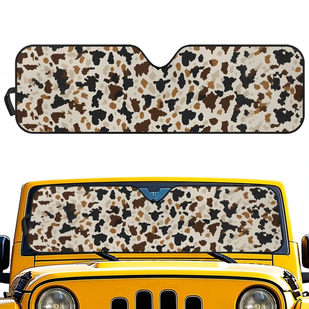 Cow Print Car Windshield Sun Shade Compatible With Jeep Wrangler Tj/Jk/Jku Sport/Sahara/Rubicon (2D & 4D), Foldable Uv & Heat Blocking 9180479345541