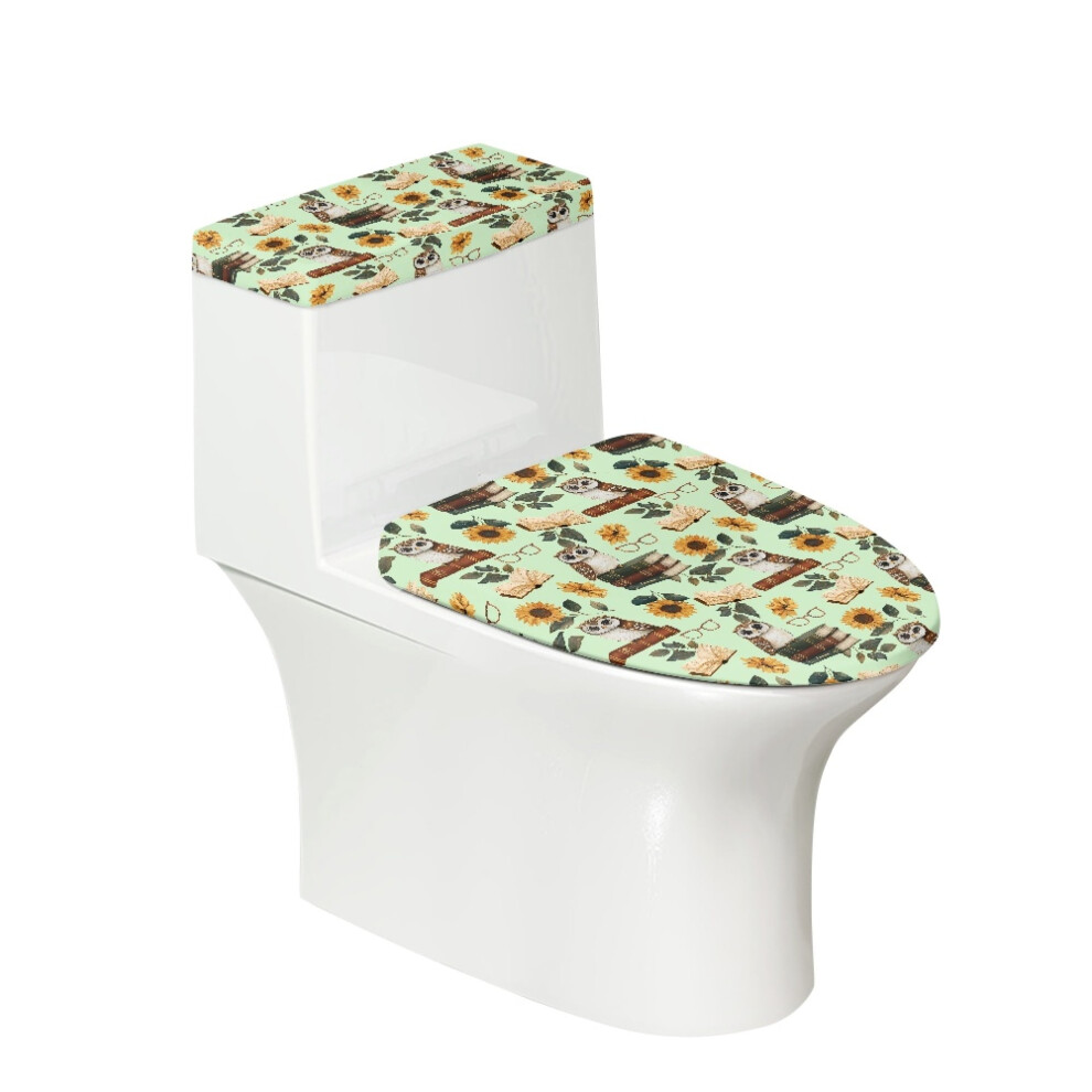 Owl Book Sunflower Toilet Lid & Tank Cover Set, 2-Pc Non-Fading, Machine Washable, Compatible With Standard Toilets 9357860056601