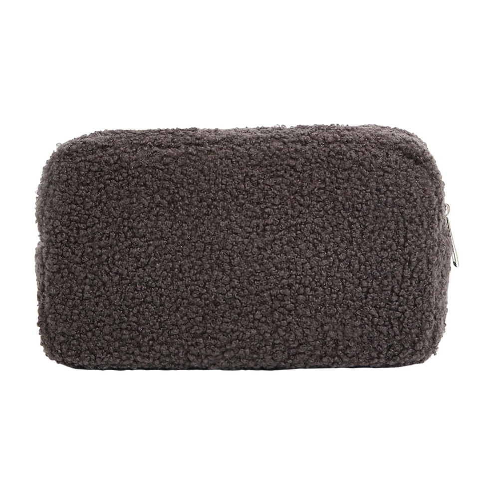 Cosmetic Bag Cosmetic Pouch Plush Fabric Large Opening Multipurpose Makeup Organizer Toiletry Bag for Traveling Hair Accessories Women Girls Gray