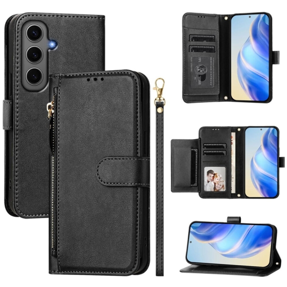 Samsung Galaxy S24+ 5G Wallet Case Â Leather, Multi-Card Slots, Zipper, Compatible With Galaxy S24+ 5G Black 9180479342281