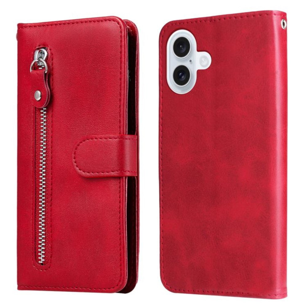 Leather Wallet Case For Iphone 16 Plus (6.7") Â Multi-Card Slots, Zipper Pocket, Compatible With Iphone 16 Plus Red 9357860054638