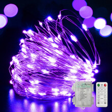 100 LED Blue Fairy Lights, Battery Operated Copper Wire String (32.5ft), Timer & Remote, Indoor/Outdoor, Compatible with AA Batteries