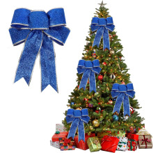 Blue Christmas Bows Set, Big Tree Topper Bow, Small Ornaments and Glitter Cabinet Bows for Xmas Decorations, Gift Wrapping