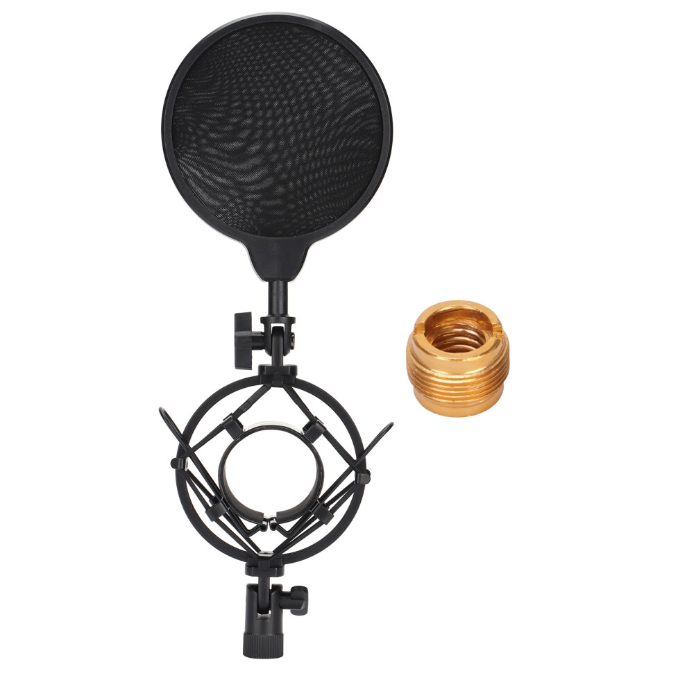 Noise Reduction Shock Mount For Microphone, Pop Filter Anti Vibration Suspension Mic Holder With Universal Connector Adapter And Adjustable 9489952184319