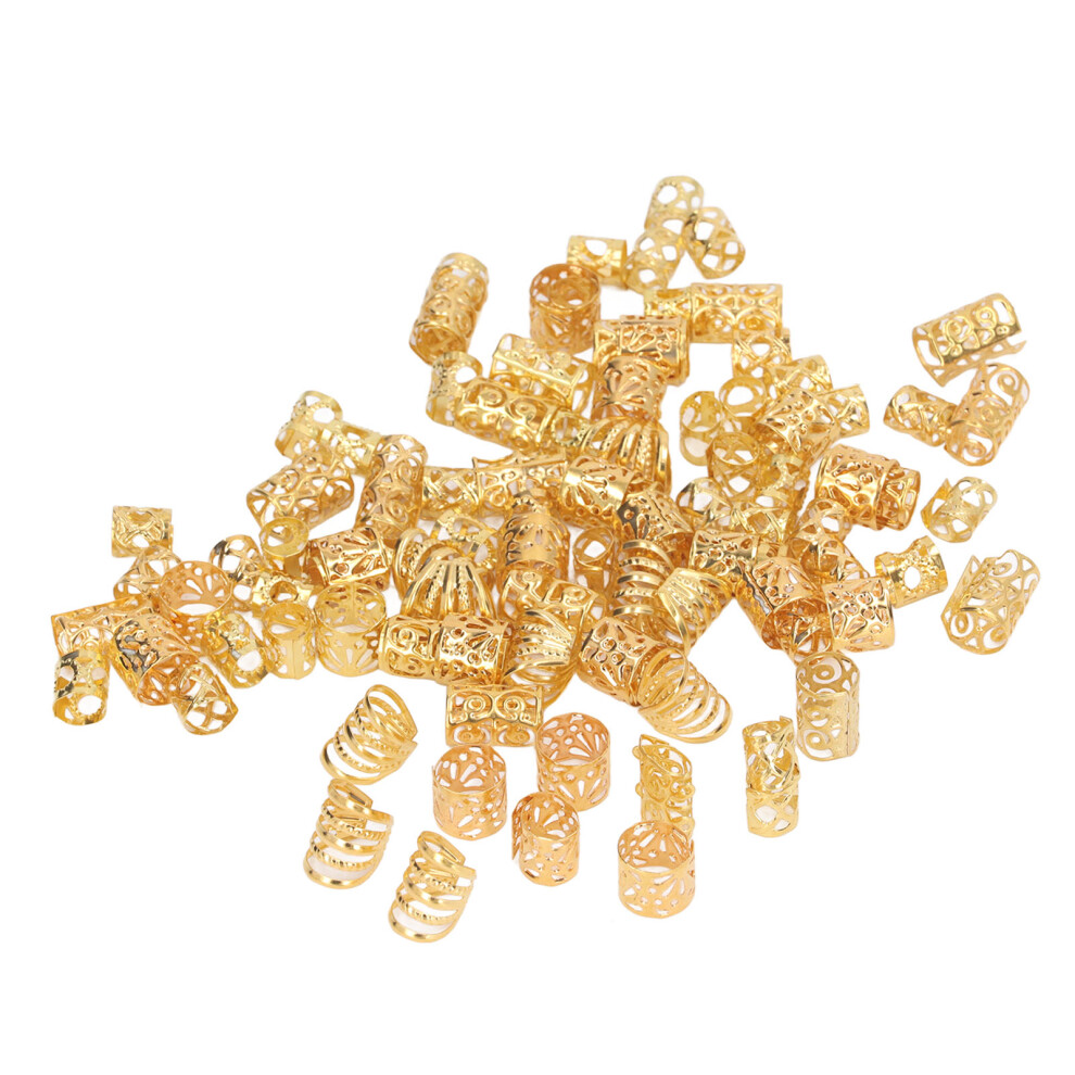 Unisex Gold Alloy Dreadlocks Hair Rings 200Pcs Hollow Pattern Coils For Hair Braiding