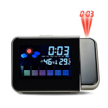 Temperature Humidity Monitor, Black Resin Clear Reading with LCD Screen, Wake-Up Function, Adjustable Projection Alarm Clock, Universal and Local
