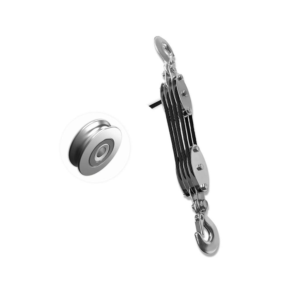 Block And Tackle Pulley System, 4-Wheel Rope Pulley Hoist,2200Lb Work Load With 65Ft Of 1/4 Inch Rope,Compact Rope Black 4711106241872