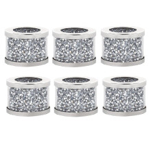 Paquete de 6 Servilleteros de Cristal, Anillos para Servilletas con Diamantes Plateados, Ajustes de Mesa con Diamantes Triturados, Hebillas Brillantes