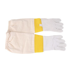 Imkerhandschuhe, Imkerwerkzeuge, Weißes Leder, Goldgelbes Netz, Kurzes Netz, Atmungsaktive Handschuhe, Bienenschutzwerkzeuge