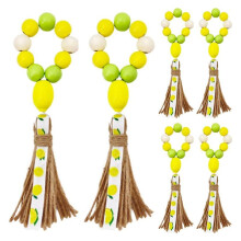 6PCS Lemons Wood Bead Napkin Rings Boho Farmhouse Napkin Holders Handmade Yellow Green Beads Napkin Buckles