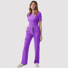 Women's V-Neck Scrub Top and Drawstring Pants Set Purple L