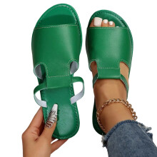 Willtoo Women's Leather Flat Slides Sandals, Square Toe, Chunky Heel, Lightweight Cutout, Non-Slip – Compatible with Summer Outdoor Wear