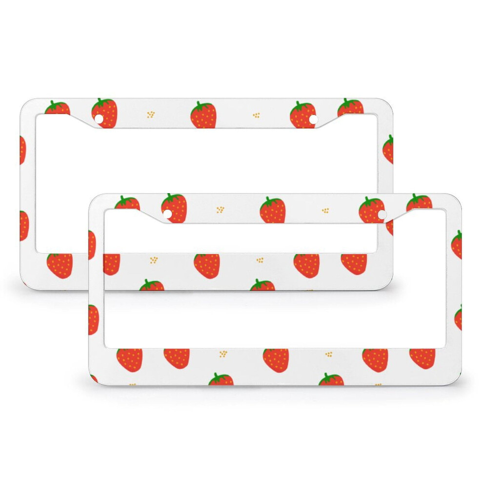 2-Pack Strawberry License Plate Frames, Compatible With Usa/Canada Vehicles, Stainless Aluminum, 2 Holes Red 9551475452241