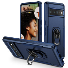 Capa magnética para Google Pixel 8 Pro, à prova de choque, com suporte de anel, proteção robusta de nível militar, azul.