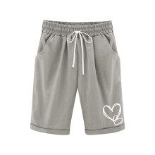 Bermuda feminina casual para meninas, comprimento até o joelho, cintura alta, ideal para o verão. Calça curta confortável com cordão e bolsos,