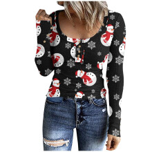 Top boho da donna, magliette eleganti a maniche lunghe slim fit, girocollo con bottoni, abbigliamento autunnale di tendenza 2025.