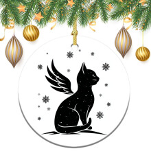 Keramik-Weihnachtsbaumschmuck: Katze mit Engelsflügeln, Erinnerung an verstorbene Haustiere, Weihnachtsbaumschmuck, Einzugsgeschenk