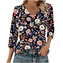 Top da donna a maniche a 3/4, camicie casual con scollo a V, magliette basic morbide, camicette da lavoro
