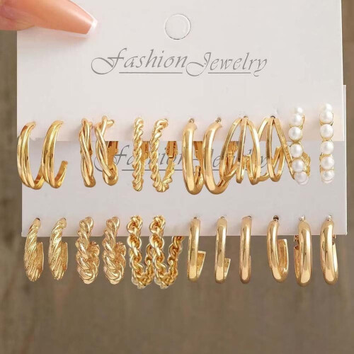 Metal Fried Dough Twists Chain Earrings Set