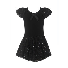 Ballett-trikot for jenter, småbarn, dansetrakt, korte, korte ermer, skjørt, ballerinaantrekk, svart, 4-5 år