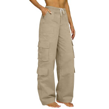 Women's Stretchy Wide-Leg Cargo Pants Beige XL