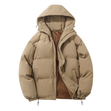 Jachetă de iarnă cu glugă, căptușită cu bumbac - Palton pufos unisex, căptușit cu fleece, stil pentru cupluri, kaki, L