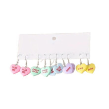 5 Pairs Valentines Earrings Heart Love Dangle Earrings Conversation Heart Decorative Drop Earrings for Women Jewelry Party Gift Accessories Supplies