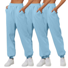 3-pakning dame joggebukse med rette ben, løs elastisk midje, snøring, avslappet joggebukse med lommer