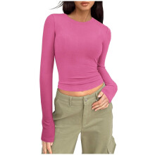 Magliette a maniche lunghe da donna, moda autunno 2025, top corti slim fit basic, outfit per uscire, abbigliamento Y2k