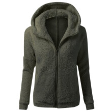 Sudadera con capucha Sherpa de manga larga con cremallera completa para mujer, color liso, de lana sintética de cordero, estilo casual moderno para