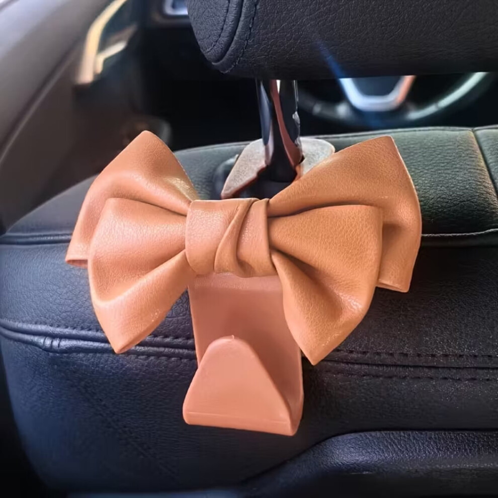 Car Purse Hooks, Cute Bow Car Seat Headrest Hook Hanger Rear Seat Organizer, Universal Car Accessories Travel Essentials, Brown 9551475454993