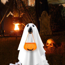 Halloween-Geisterkostüm für Hunde und Katzen – Weißes Cosplay-Outfit, perfekt für die Süßes-oder-Saures-Party (70 cm)