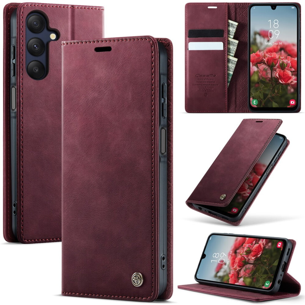 Caseme Calf Leather Wallet Case For Compatible With Samsung Galaxy A25 5G (6.5"), Rfid Blocking, Magnetic Closure, Card/Cash Slots, Kickstand, 9340959361229
