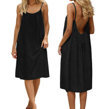 Vestidos de verão femininos, vestidos sem mangas e com costas abertas, vestidos midi de alcinha soltos para mulheres, vestidos pretos para mulheres,