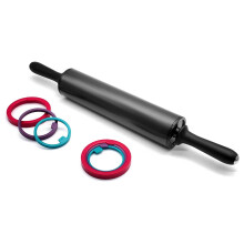 Rodillo de acero inoxidable ajustable con 3 anillos de grosor extraíbles – Compatible con pizza, tarta, galletas, pasta y repostería.
