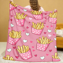 Plaid en flanelle imprimée de frites (1 pièce), 280 g/m² polyester – Convient pour la chambre, le canapé, la chaise de bureau et la terrasse