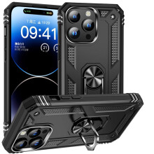 Schokbestendige hoes van militaire kwaliteit met standaard, compatibel met iPhone 15 Pro Max (6,7 inch), zwart