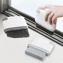 Brosse de nettoyage 2 en 1 pour rails de fenêtres, joints de carrelage, grilles d'aération et espaces restreints, gris clair, 3 unités.