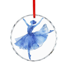 Watercolor Ballet Dancer Glass Christmas Ornament Round 1