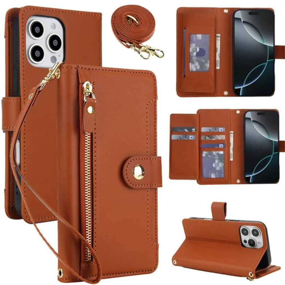 Rfid Blocking Wallet Case For Iphone 15 Pro 6.1 Inch Brown 968604588532
