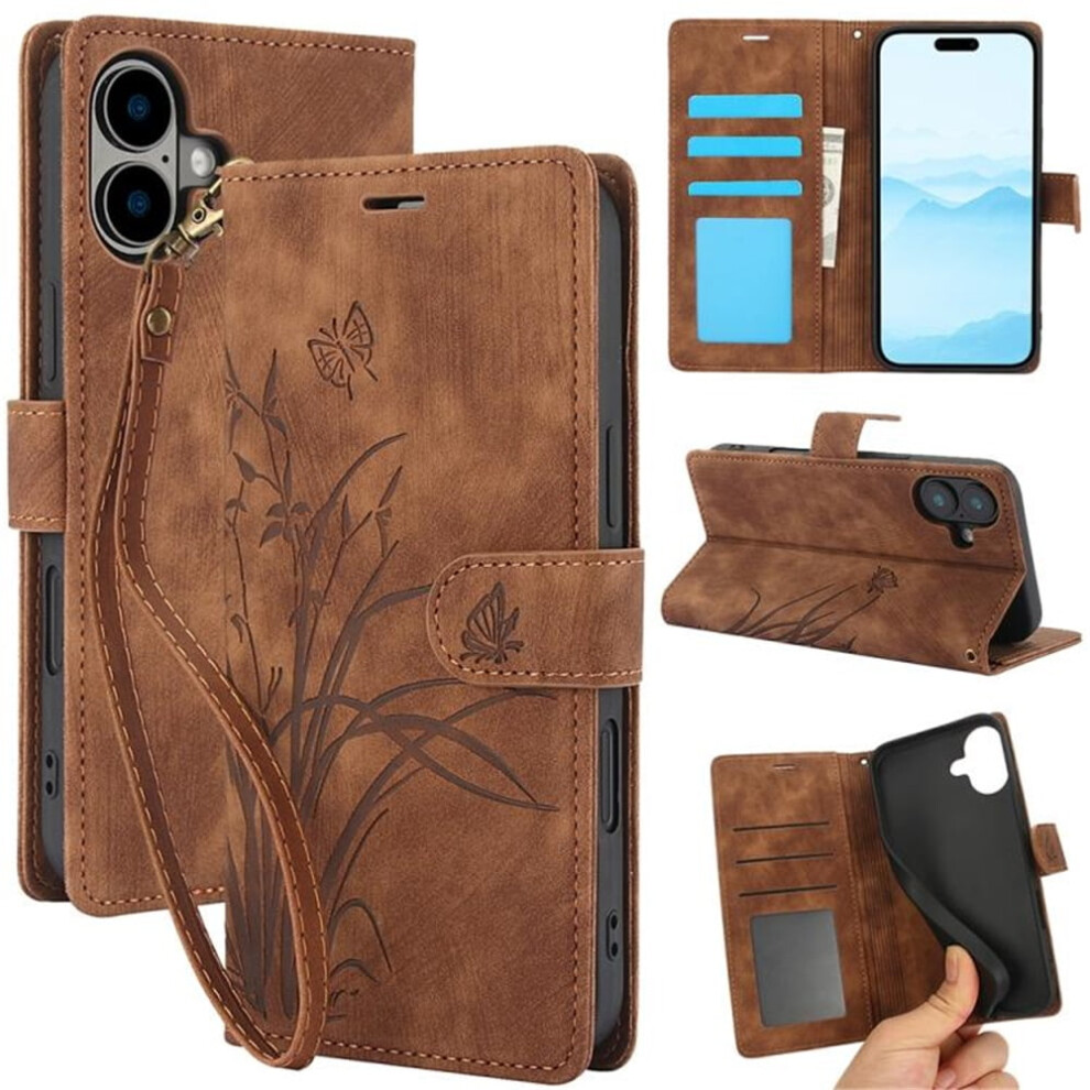 Leather Flip Wallet Case For Iphone 17 Â Orchids & Brown 968604589461