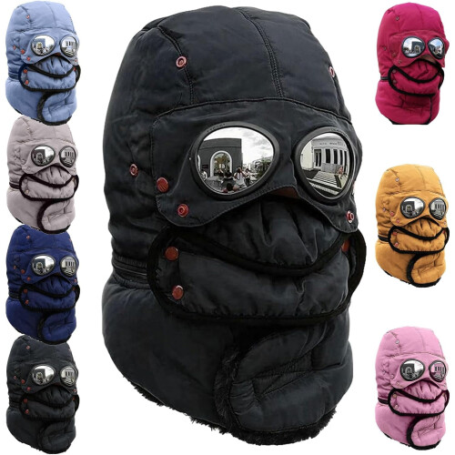 Winter Thermal Trapper Hat with Goggles, Windproof Lining