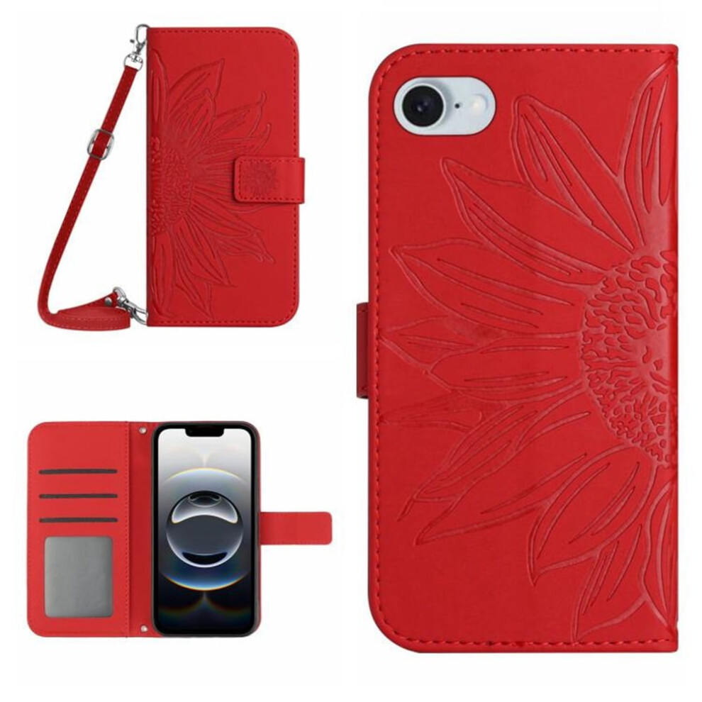 Sunflower Embossed Pu Leather Flip Wallet Case With Magnetic Closure, Card Slots & Hanging Rope For Compatible With Iphone 16E 9357860058742