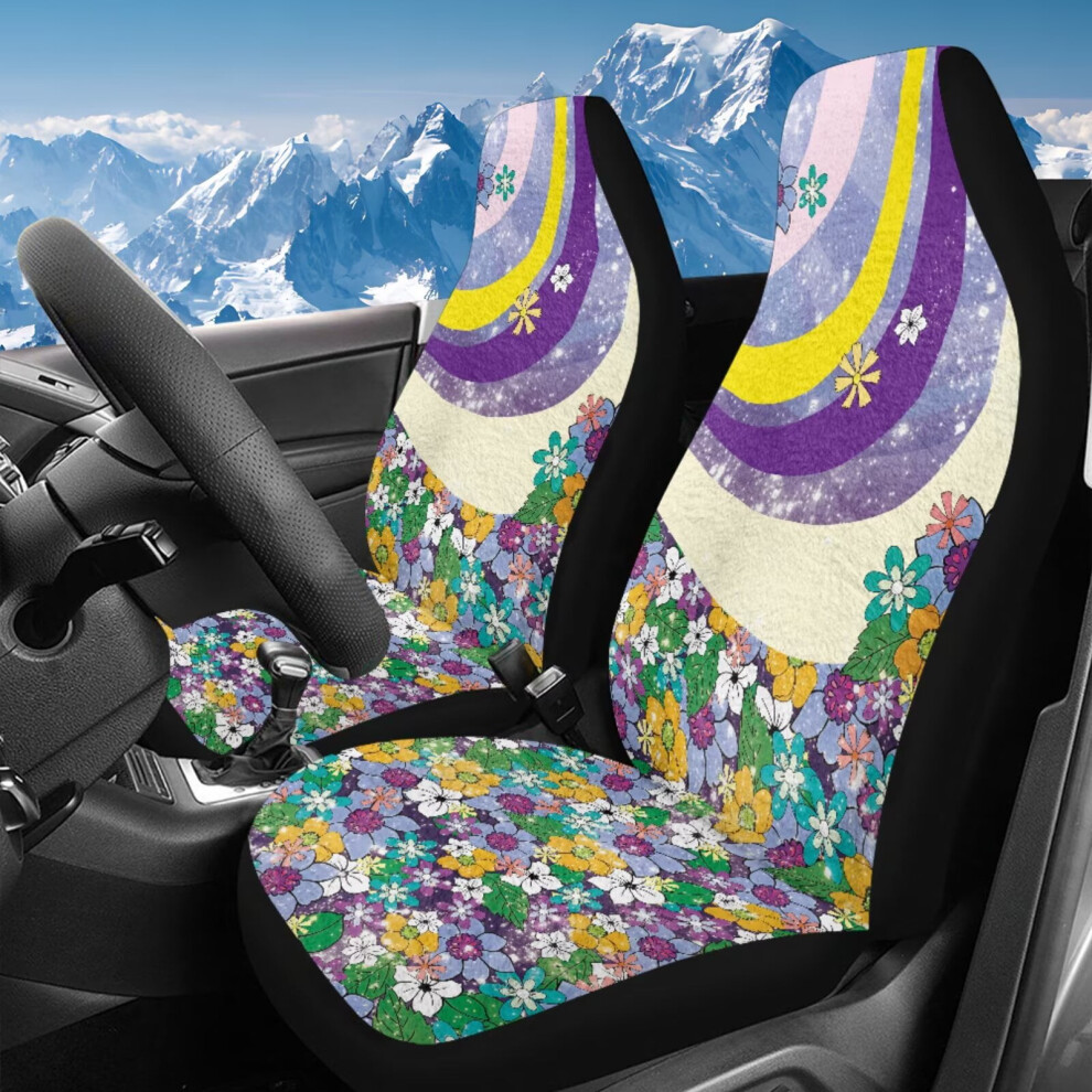 2-Piece High-Back Bucket Seat Covers With Anti-Slip & Retro 70S Flower Design Â Universal Fit For Most Cars, Sedans, Suvs Coral 9357860059039