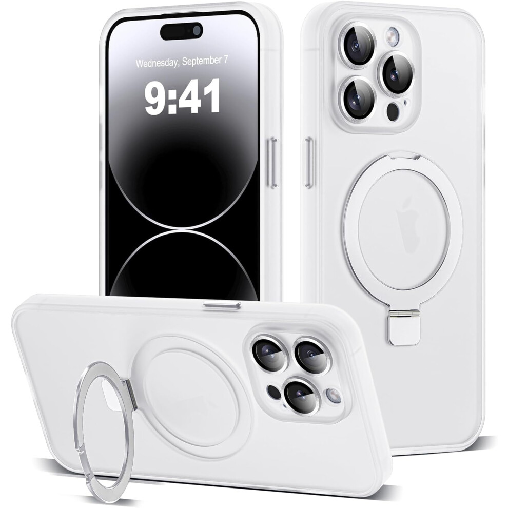 Iphone 14 Pro Case With Magnetic Ring Stand, Full Lens Protection, Magsafe Compatible, Military-Grade Matte Slim Translucent 9357860059855