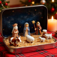 Mini Christmas Nativity Figurines in Tin Box (1 Pack)