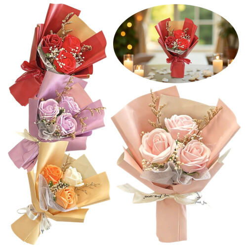 Red Artificial Rose Bouquet 3-Head 2-Pack