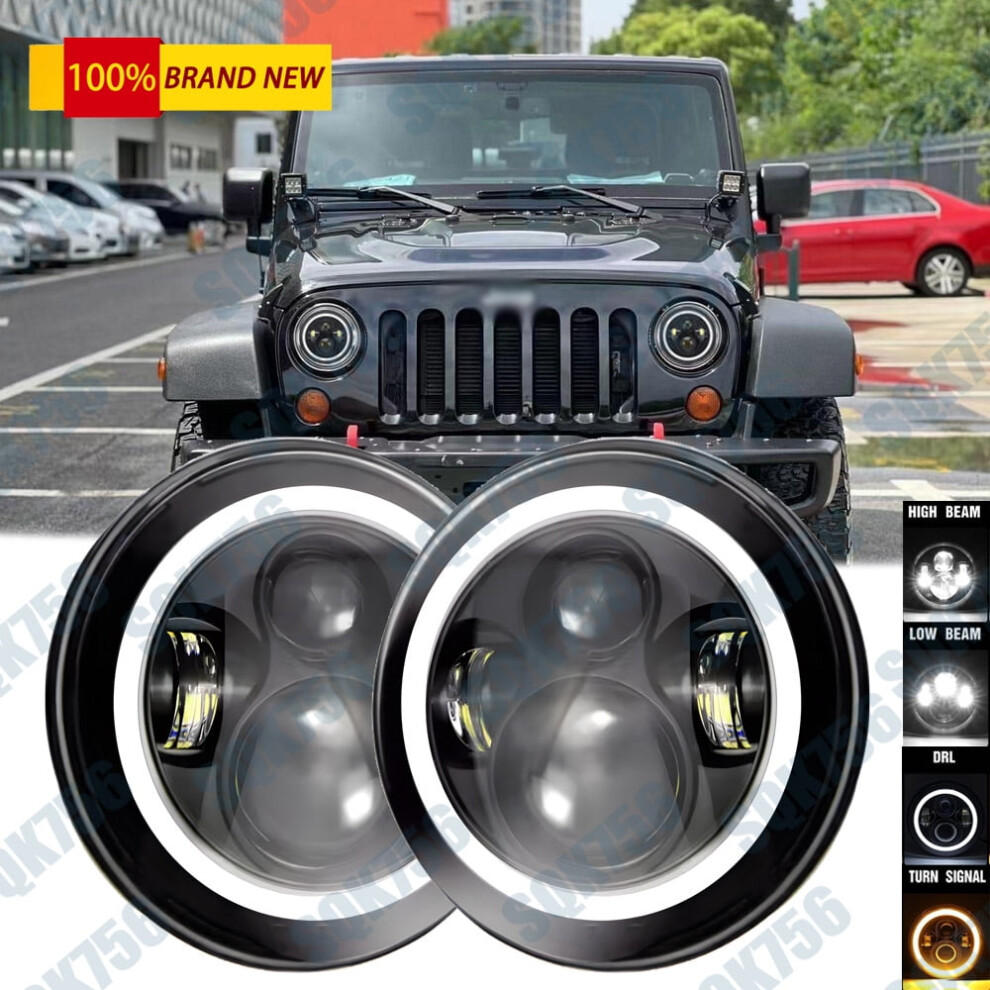 Led Halo Headlights For Jeep Wrangler 7 Inch Round Pair 939152678822