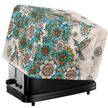 Boho Mandala Flowers Hummingbird Print Dustproof Toaster Cover Heat Resistant for 4 Slice with Drawstring, Water-Resistant Bread Machine Dust Cover