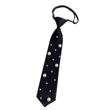 Black polyester pre-tied necktie for women